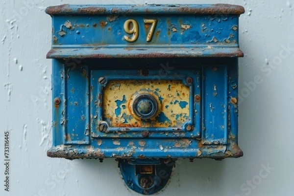 Fototapeta Vintage blue mailbox on a white background