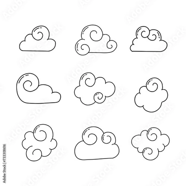 Fototapeta Cloud doodle line vector illustration