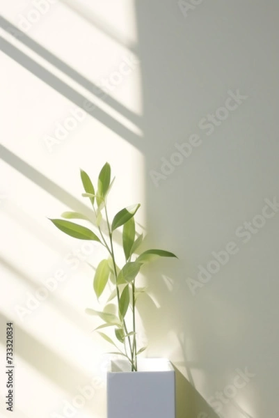 Fototapeta Blurred shadow of plant leaves on the white wall background