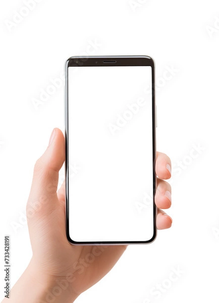 Fototapeta Modern smartphone with transparent screen in hand on transparent background.