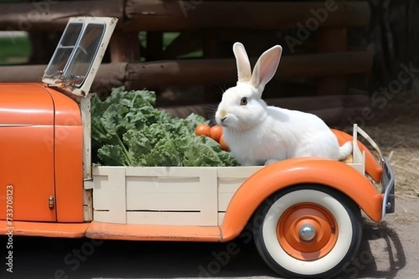 Fototapeta 
Cruisin' for Carrots: Bunny's Easter Drive-by Delight