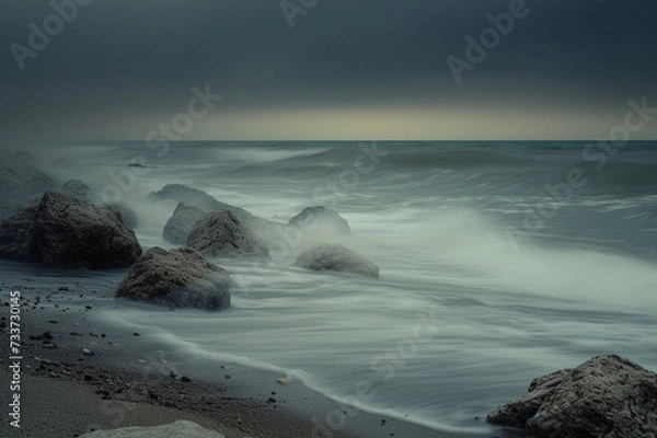 Fototapeta 暗く荒れた海の風景