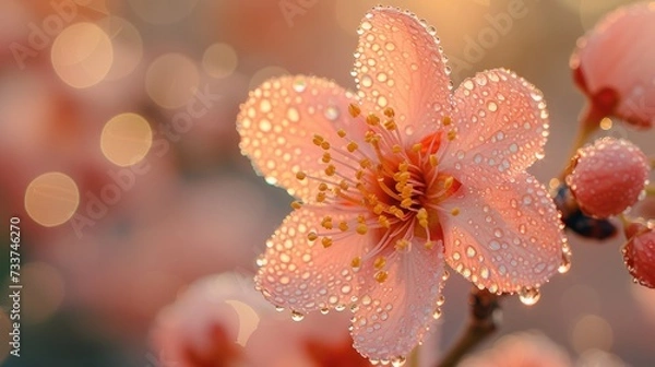 Obraz Pink Flower With Water Droplets