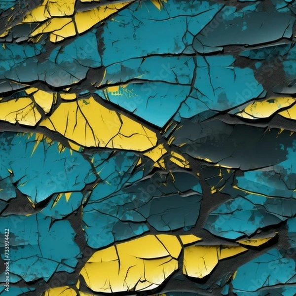 Fototapeta Seamless abstract grunge yellow and blue cracked texture pattern