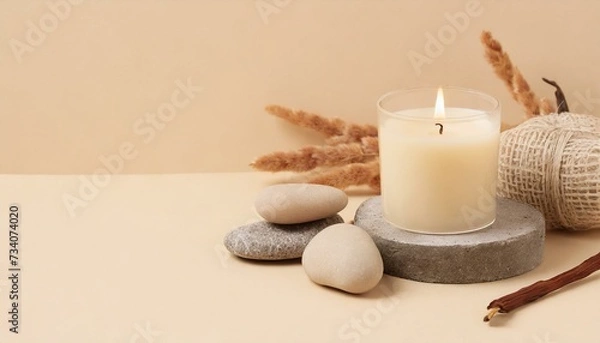 Fototapeta spa still life with candles and stones