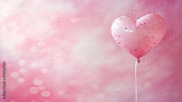 Fototapeta Beautiful heart shaped balloon, pastel pink background generative ai