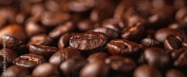 Fototapeta Aromatic Close-Up of Coffee Beans Accentuating Textures, Details, and the Richness of Roasted Coffee