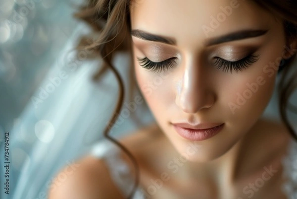 Fototapeta close up detail of a beautiful bride with professional bridal makeup