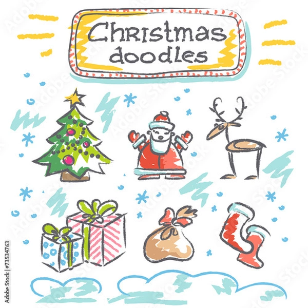 Fototapeta Doodle christmas icons