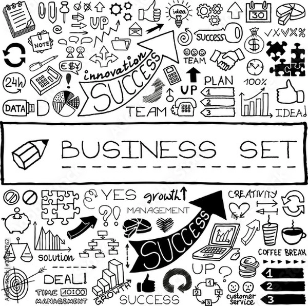 Fototapeta Hand drawn business set of icons