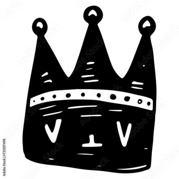 Fototapeta Hand down king or queen crown sketch, fellow crowned tiara, beautiful diadem and luxurious decals vector illustration