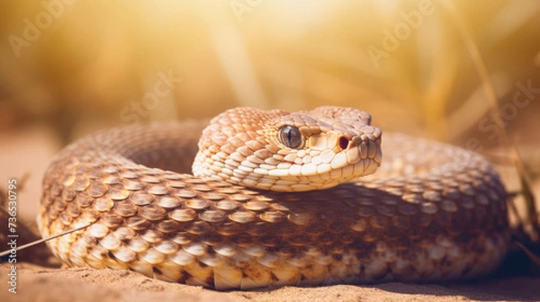 Obraz Close-up detail of the head of a Rattlesnake in desert on blurred background