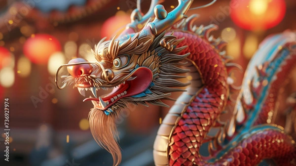 Fototapeta Chinese style of a dragon for new year or symbolic, abstract creative magical creature