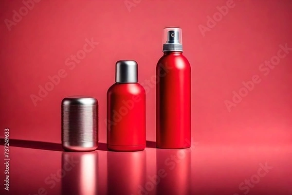 Fototapeta red anodised metal spray cosmetics can and container