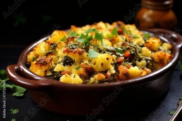 Fototapeta A cornbread stuffing with savory herbs and spices