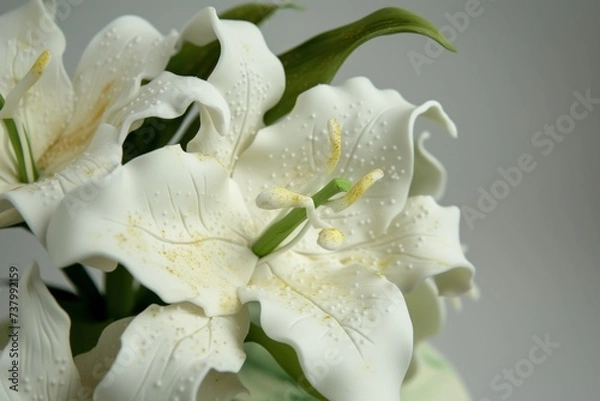 Fototapeta white fondant lilies with added texture and color details