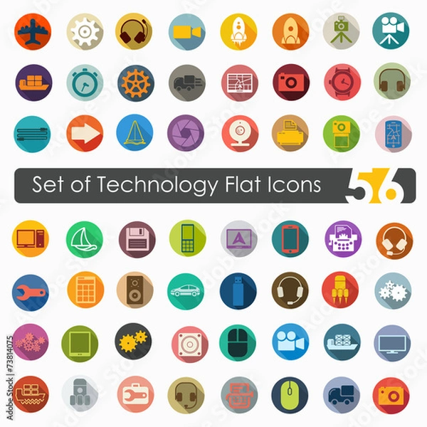 Fototapeta Set of technology flat icons