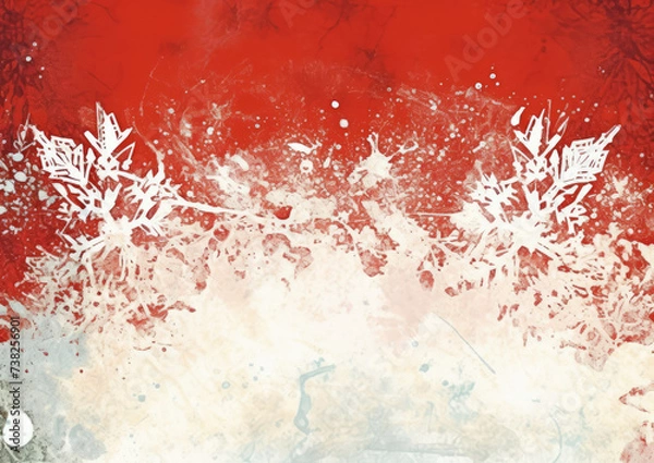 Fototapeta Red and White Background With Snow Flakes