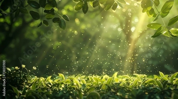 Fototapeta Nature's canvas comes to life as the vibrant green leaves dance in the warm sunlight, enveloping the tranquil outdoor scene with its natural beauty