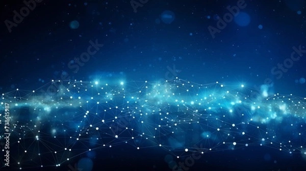 Fototapeta Panoramic abstract dot and triangle connection background., The world is connect and smaller concept, Digital futuristic Earth minimalism background