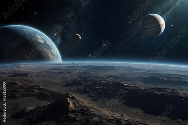 Obraz Planets in deep space. Panorama in the endless expanse of space. Cinematic view.