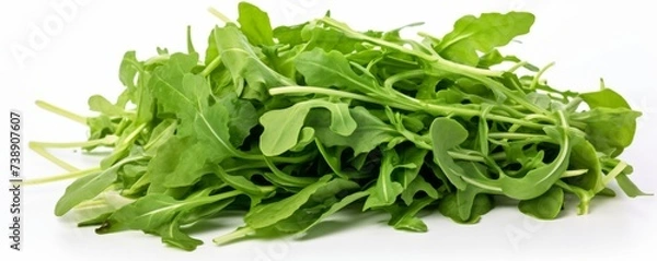 Fototapeta Fresh arugula on a white background. Generative AI.