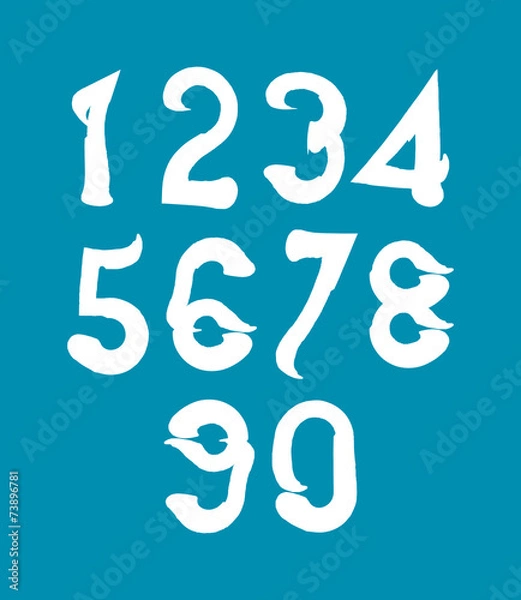 Fototapeta White handwritten numbers, vector doodle brushed figures, hand-p