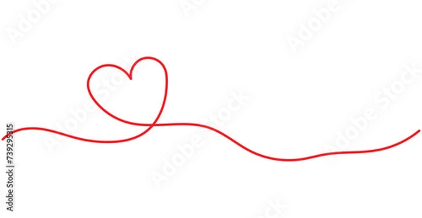 Fototapeta Continuous one line drawing of red heart isolated on white background. Vector illustration eps10