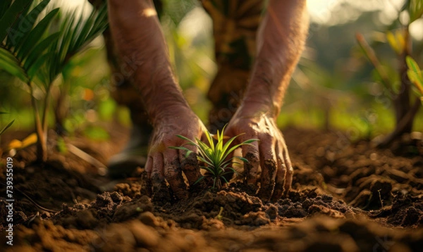 Fototapeta Planting a plant, Ecology concept, Nature green World, Save the planet background illustration