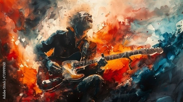 Fototapeta Celebrated musicians in watercolor legends of sound on canvas