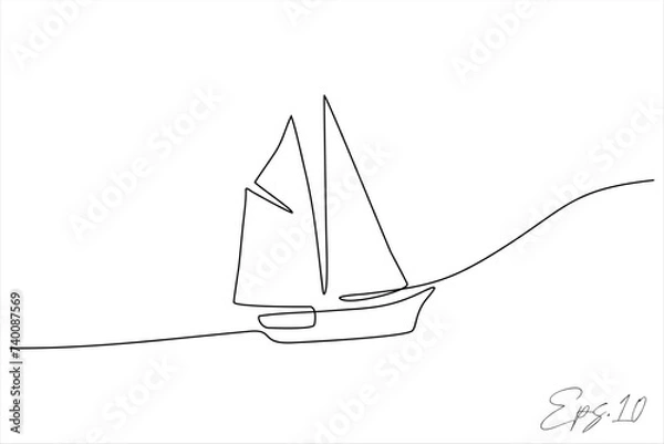 Fototapeta continuous line drawing of a sailing ship