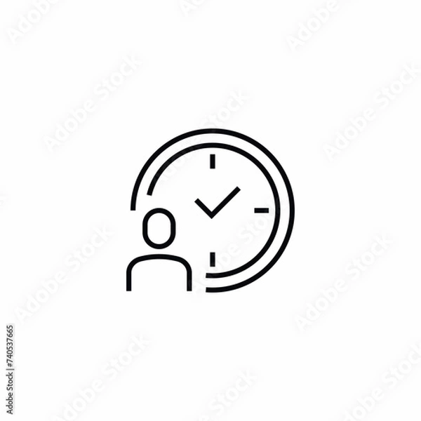 Fototapeta Work Time Hours Clocks Person Vector Icon Sign Symbol