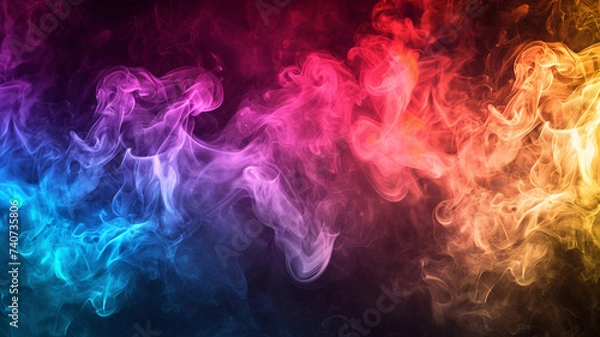 Fototapeta Multicolored smoke swirls against a black backdrop, a dance of abstract hues, AI Generative.