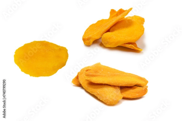 Fototapeta Dry tasty mango slices isolated on a white background.