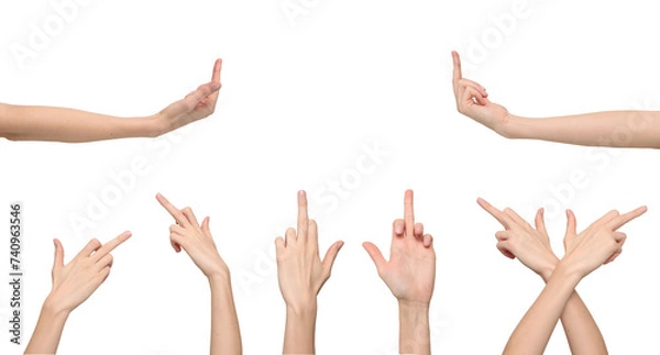 Fototapeta Female hands showing a gesture of fuck off from different angles, isolated on transparent background, png file