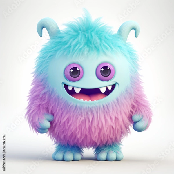 Fototapeta funny adorable pastel monster in white background сreated with Generative Ai