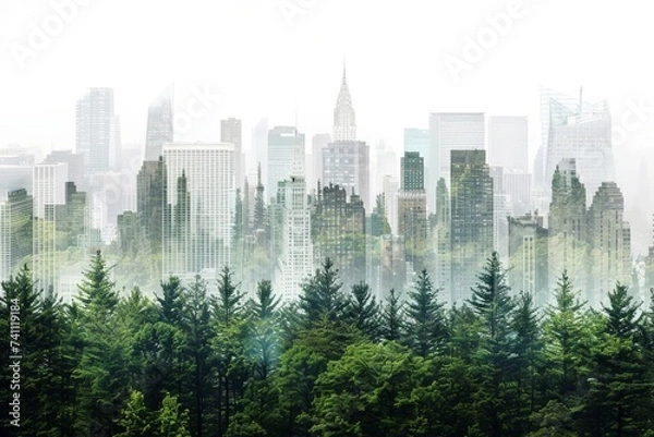 Fototapeta Cityscape With Trees in the Foreground