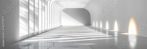 Fototapeta Long Hallway With White Walls and Light