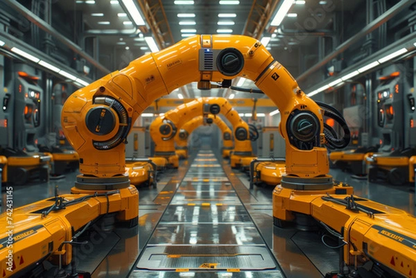 Fototapeta Robotic arms in car plant