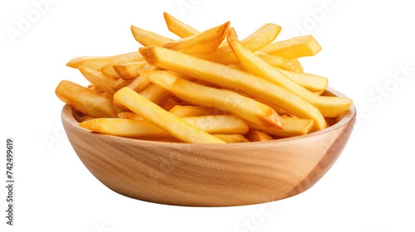 Fototapeta french fries in wooden plate isolated on transparent and white background.PNG image