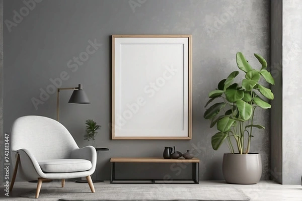 Fototapeta Mockup frame close up in living room interior, 3d render
