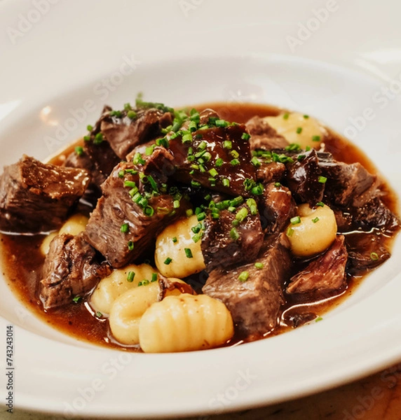 Fototapeta Plato gourmet de ñoquis con ragu de ternera