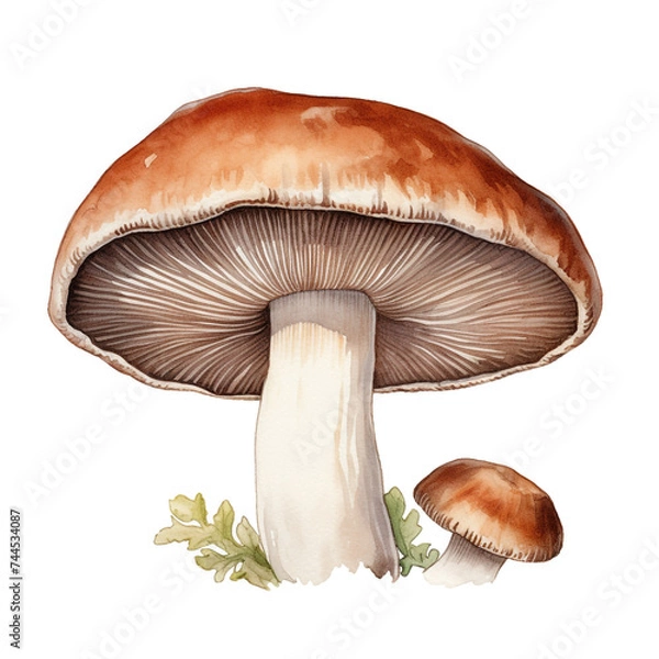 Fototapeta portobello mushroom clipart, watercolor, hand drawn, on a white background сreated with Generative Ai