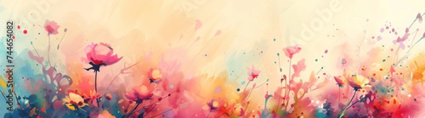 Fototapeta A symphony of watercolor flowers bursts forth, painting the horizon with their fiery sunset hues