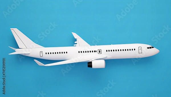 Fototapeta Illustration of a white commercial airplane on a blue background