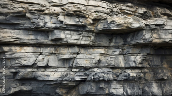 Obraz Stone Texture - Layered Geological Layers - Weathered Surface of Rocky Stone Plateau - Cracks