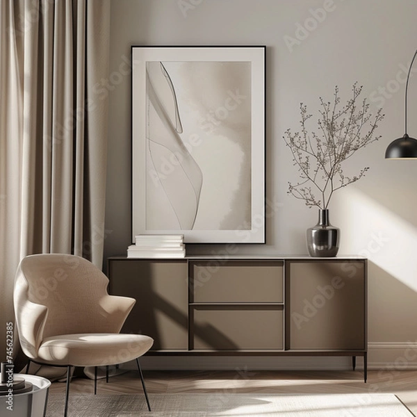 Fototapeta Beautiful interior design with mockup poster artwork