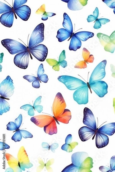 Fototapeta seamless pattern of colored butterflies isolated on white background