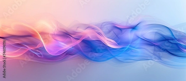 Fototapeta A swirl of blue and pink smoke hangs in the air, creating a mesmerizing abstract composition against a dark background.