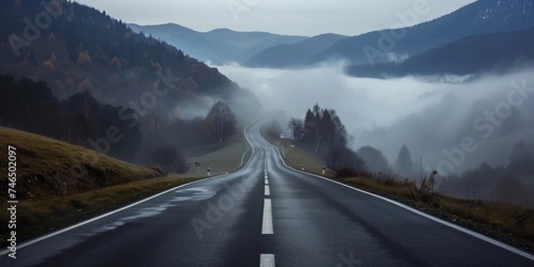 Obraz Misty mountain road through a tranquil autumn landscape